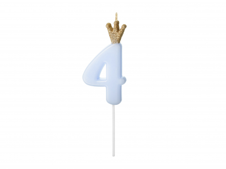 Petrecere Baieti - Lumânare cifra 4, albastru deschis, 9.5cm