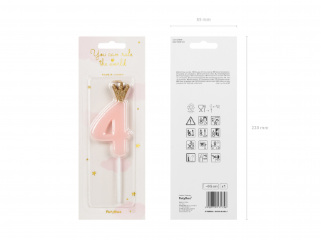 Lumânare cifra 4, roz deschis, 9.5cm [2]