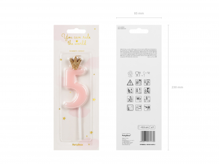 Lumânare cifra 5, roz deschis, 9.5cm [2]