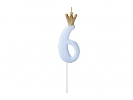 Petrecere Baieti - Lumânare cifra 6, albastru deschis, 9.5cm