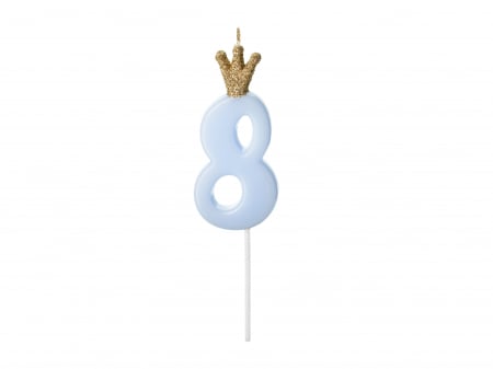 Petrecere Baieti - Lumânare cifra 8, albastru deschis, 9.5cm