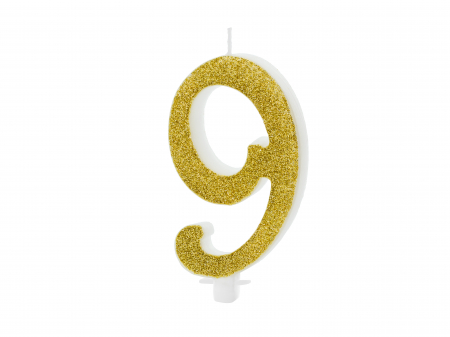 Lumanari - Lumânare cifra 9, aurie, 10cm