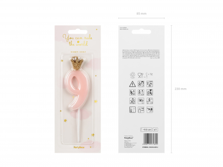 Lumânare cifra 9, roz deschis, 9.5cm [2]