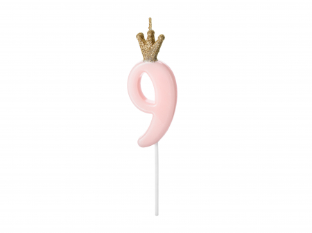 Petrecere Printese - Lumânare cifra 9, roz deschis, 9.5cm
