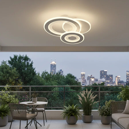 Iluminat - Lustra LED 53W, 3 Cercuri, lumina Rece/Calda/Neutra, Alb