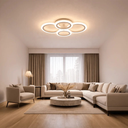 Iluminat - Lustra LED cu telecomanda BETTY 43W, 4 Cercuri, lumina Rece/Calda/Neutra, Dimabila, Alb