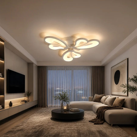 Iluminat - Lustra LED cu telecomanda BLOSSOM 40W, 3 Petale, lumina Rece/Calda/Neutra, Dimabila, Alb