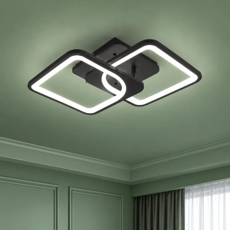 Iluminat - Lustra LED cu telecomanda ZOE 27W, 2 Patrate, lumina Rece/Calda/Neutra, Dimabila, Negru