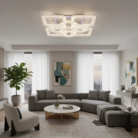 Iluminat - Lustra LED cu telecomanda ZOE 41W, 2 Patrate, lumina Rece/Calda/Neutra, Dimabila, Alb
