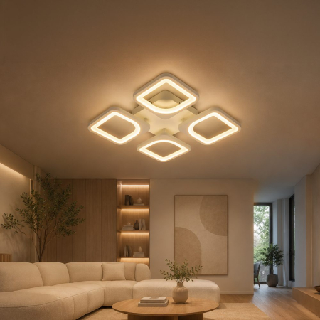 Iluminat - Lustra LED cu telecomanda ZOE 53W, 4 Patrate, lumina Rece/Calda/Neutra, Dimabila, Alb