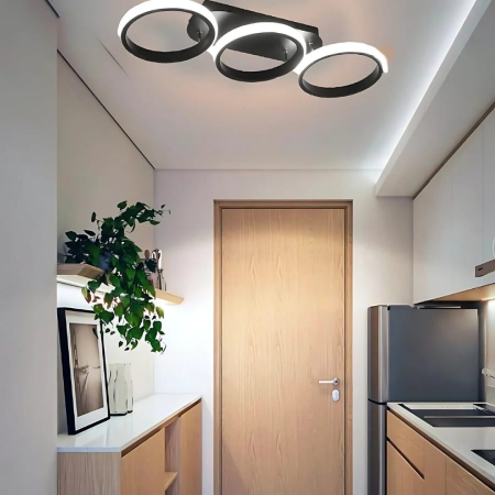Iluminat - Lustra LED ELIO 24W, 3 Cercuri, Liniara, lumina Rece/Calda/Neutra, Negru