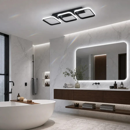 Iluminat - Lustra LED VERTEX 34W, 3 Patrate, Liniara, lumina Rece/Calda/Neutra, Neagra