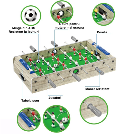 Masa de Fotbal cu Teren si 18 Jucatori Flippy, 6 Manere, cu Tablou pentru Scor, din Metal, Lemn si ABS, 81 x 43 x 78 cm, cu Picioare, pentru copii/adulti, Gri [3]