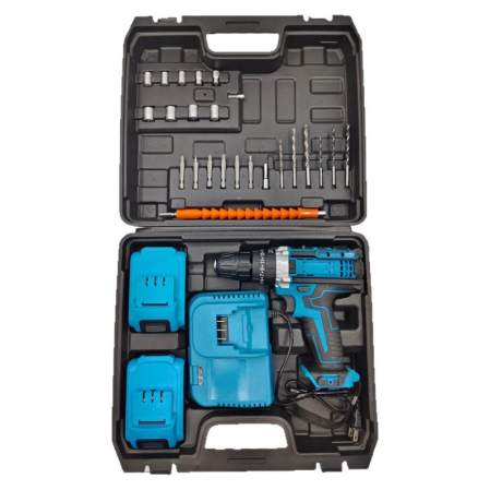 Diverse casa - Masina de Gaurit Electrica Portabila, Flippy,  28 piese, 2 baterii, Incarcator, 300 W, Accesorii Multifunctionale, Surubelnita Electrica, Solutie pentru Bricolaj si Gospodarie, 42 x 34 x 10 cm, Albast