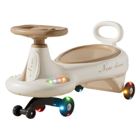 Masinute, Triciclete si Masinute Electrice - Masinuta, Flippy, 1-8 Ani, Rotire 360 Grade, Anti-rasturnare, Roti Silentioase, Impingere, Bluetooth, 66 x 32 x 37 cm, Bej