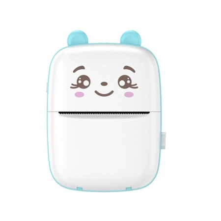 Jucarii si Jocuri - Mini Imprimanta Foto Portabila, Flippy, Incarcare USB, Bluetooth, Model Ursulet, 12 x 9 x 5 cm, Alb Albastru