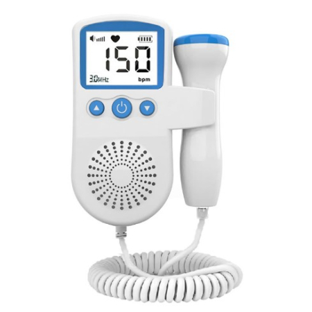 Articole pentru copii - Monitor Fetal Doppler, Flippy, Monitorizare Sarcina, Ritm Cardiac, Ecran LCD 4.5 cm, 2 x Baterii AA (neincluse), Portabil, din ABS, 12.8 x 9.6 x 3 cm, Utilizare de la 9 Saptamani, Albastru