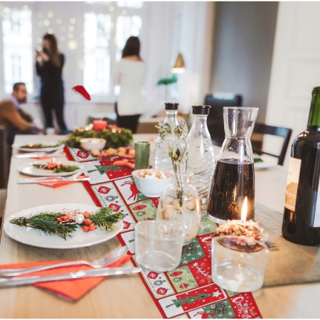 Napron Decorativ pentru Masa, Flippy, Model Merry Christmas, Tematica Craciun, 35 x 180 cm, Rosu/Verde [1]