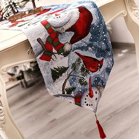 Articole Craciun Bucatarie - Napron Decorativ pentru Masa, Flippy, Model Oameni de Zapada, Tematica Craciun, 35 x 180 cm, Rosu/Verde