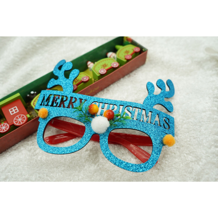 Decoratiuni Craciun - Ochelari petrecere de Craciun, Albastru, din Plastic si Poliester, Flippy