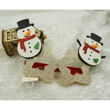 Ochelari petrecere de Craciun, forma de Stea cu Om de Zapada, Bej, din Plastic si Poliester, Flippy [2]