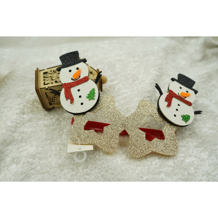 Decoratiuni Craciun - Ochelari petrecere de Craciun, forma de Stea cu Om de Zapada, Bej, din Plastic si Poliester, Flippy