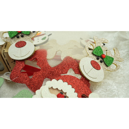 Ochelari petrecere de Craciun, forma  Stea cu Ren , Rosu, din Plastic si Poliester, Flippy [1]