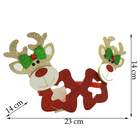 Ochelari petrecere de Craciun, forma  Stea cu Ren , Rosu, din Plastic si Poliester, Flippy [7]