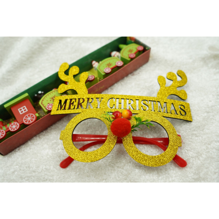 Ochelari petrecere de Craciun, rotunzi, Galben, din Plastic si Poliester, Flippy [1]