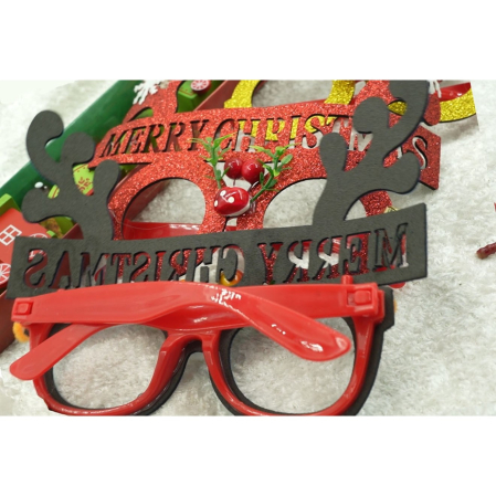 Ochelari petrecere de Craciun, rotunzi, Rosu, din Plastic si Poliester, Flippy [4]
