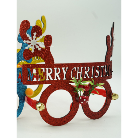 Ochelari petrecere de Craciun, rotunzi, Rosu, din Plastic si Poliester, Flippy [2]