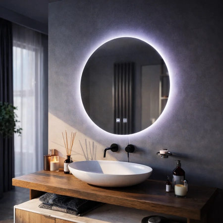 Casa si Bricolaj - Oglinda LED Rotunda, 12W, 50cm, Isolda,Touch, Sistem Dezaburire, Lumina Rece 6000k