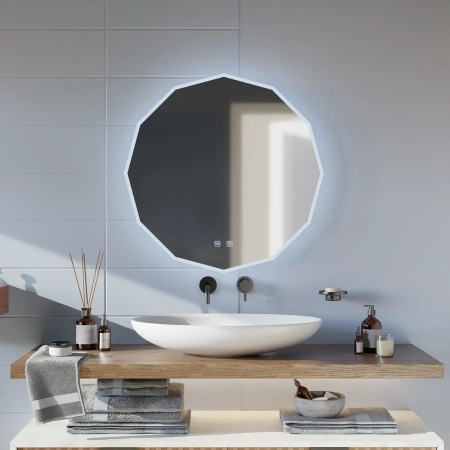 Articole pentru baie - Oglinda LED Rotunda, 50cm, VIVO Touch, Sistem Dezaburire, Dimabila