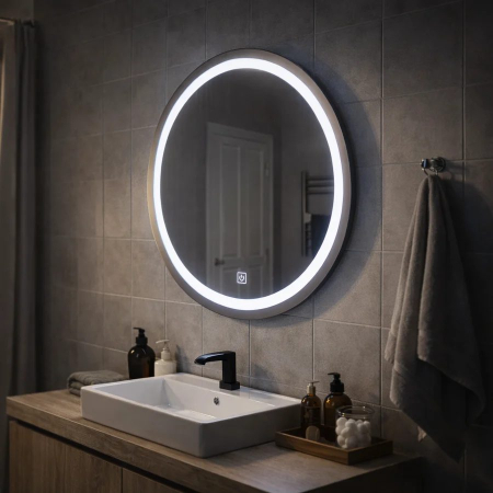 Articole pentru baie - Oglinda LED Touch Gallio , Diametru 60cm, Lumina Rece 6000K, Sticla