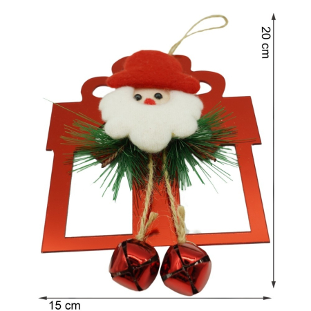 Ornament brad, Flippy, Cadou cu clopotei, Rosu, Lucios, 15*20CM, Acril, Interior/ Exterior [10]