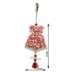 Ornament de brad clopotel din tweed, Flippy, alb/rosu, lemn, 18 cm [2]