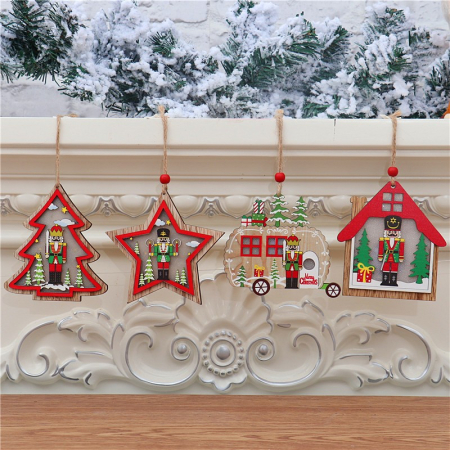 Ornament de Brad, Flippy, cu Lumini LED, din Lemn, Figurina Spargatorul de Nuci, Model Masina, Multicolor [7]