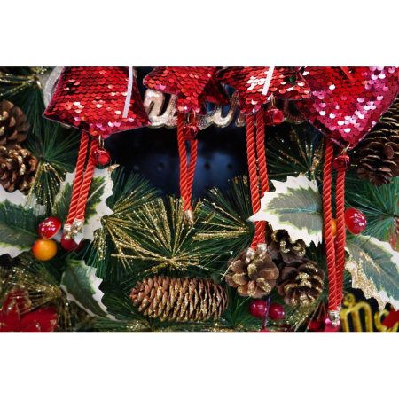 Ornament de brad inima cu paiete, Flippy, rosu, lemn, 25 cm [5]