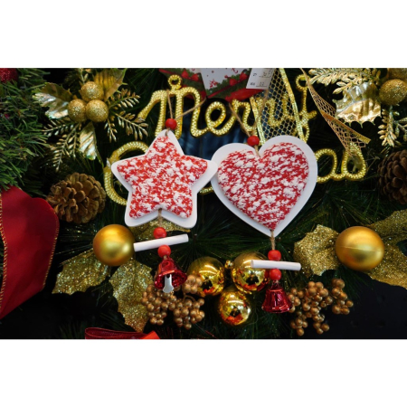 Ornament de brad inima din tweed, Flippy, alb/rosu, lemn, 18 cm [5]