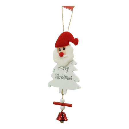 Decoratiuni Craciun - Ornament de brad mos craciun, Flippy, alb, lemn, 20 cm
