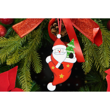 Ornament de brad Mos Craciun in caciula, Flippy, rosu, lemn, 14 cm [3]