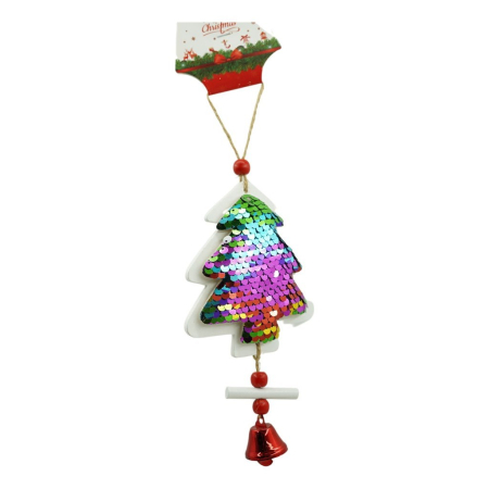 Craciun - Ornament de brad pom de craciun din paiete, Flippy, multicolor, lemn, 18 cm