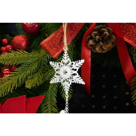 Ornament de brad trei fulgi de nea, Flippy, alb, metal, 30 cm [3]