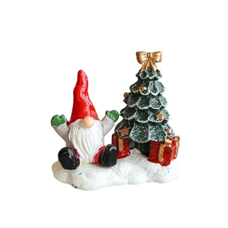 Ornament de Craciun din Rasina pentru Decor, Flippy, Model Mss Craciun cu Brad, Decoratiune de Birou pentru Craciun, 6.5 x 6.5 x 4 cm, Rosu Alb Verde [1]