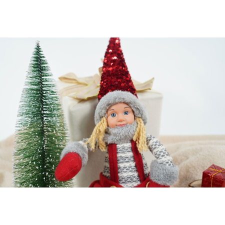 Ornament de Craciun papusa, Flippy, rosu/gri, textil, 62 cm [3]