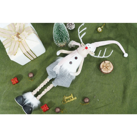 Ornament de Craciun ren cu picioare telescopice, Flippy, gri/alb, textil, 100 cm [2]