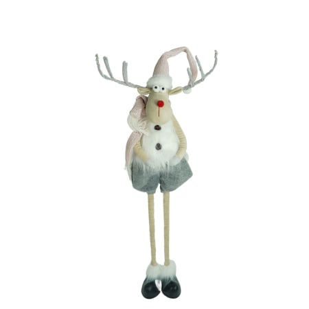 Figurine Decorative Craciun - Ornament de Craciun ren cu picioare telescopice, Flippy, gri/alb, textil, 100 cm