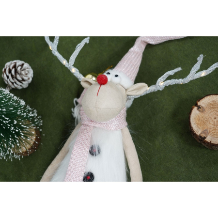 Ornament de Craciun ren cu picioare telescopice, Flippy, roz/alb, textil, 72 cm [3]