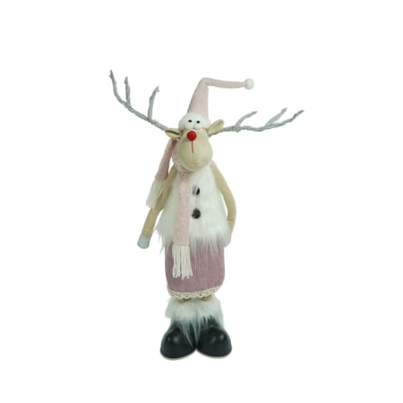 Figurine Decorative Craciun - Ornament de Craciun ren cu picioare telescopice, Flippy, roz/alb, textil, 72 cm