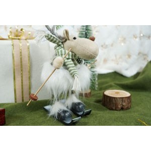 Ornament de Craciun ren pe schiuri, Flippy, alb/verde, textil, 33 cm [8]